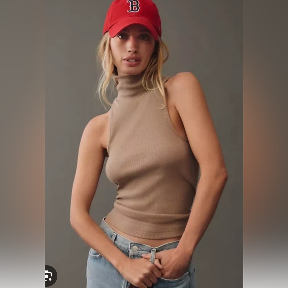 Maeve Anthropologie Sleeveless Tan Turtleneck Top